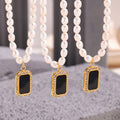 Freshwater Pearl Necklace Black Acrylic Rhinestone Pendant view 4
