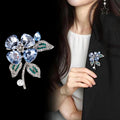 Blue Silver Tone Floral Bouquet Crystal Pearl Look Metal Brooch Pin view 4