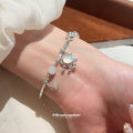 Silver Box Chain Bracelet Moonstone Lock Fu Disc Charm view 2