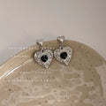 Silver-Tone Hammered Heart Drop Earrings Colored Centers view 6