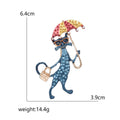 Umbrella Cat Brooch With Handbag in Blue or Red Enamel view 5