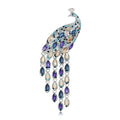 Aqua Blue Peacock Tassel Crystal Four Designs Metal Brooch Pin view 6