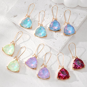 Aurora Triangle Crystal Drop Earrings Gold Hooks 5 Colors