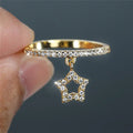 Pave Band Open Star Dangle Charm Ring Metal Alloy Three Colors view 5