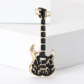 Black Electric Guitar Enamel Brooch In Silver And Gold Tone view 2