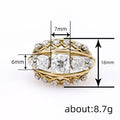 Gold Filigree Openwork Three Clear CZ Domed Band Ring view 4