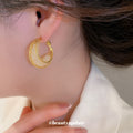 Gold Tone Mesh Hoop Earrings with Layered Openwork Design view 4