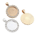 Crystal Border Round Cabochon Pendant Bases in Gold and Silver view 5