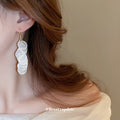 White Iridescent Shell Disc Cluster Statement Hook Earrings view 3