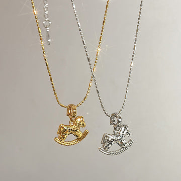 Small Horse Pendant Necklace In Gold And Silver Tone