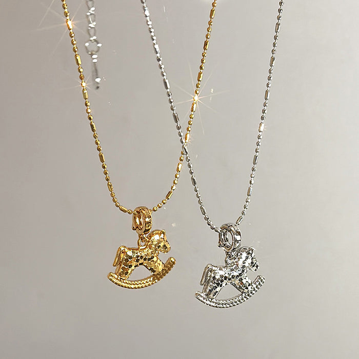 Small Horse Pendant Necklace In Gold And Silver Tone