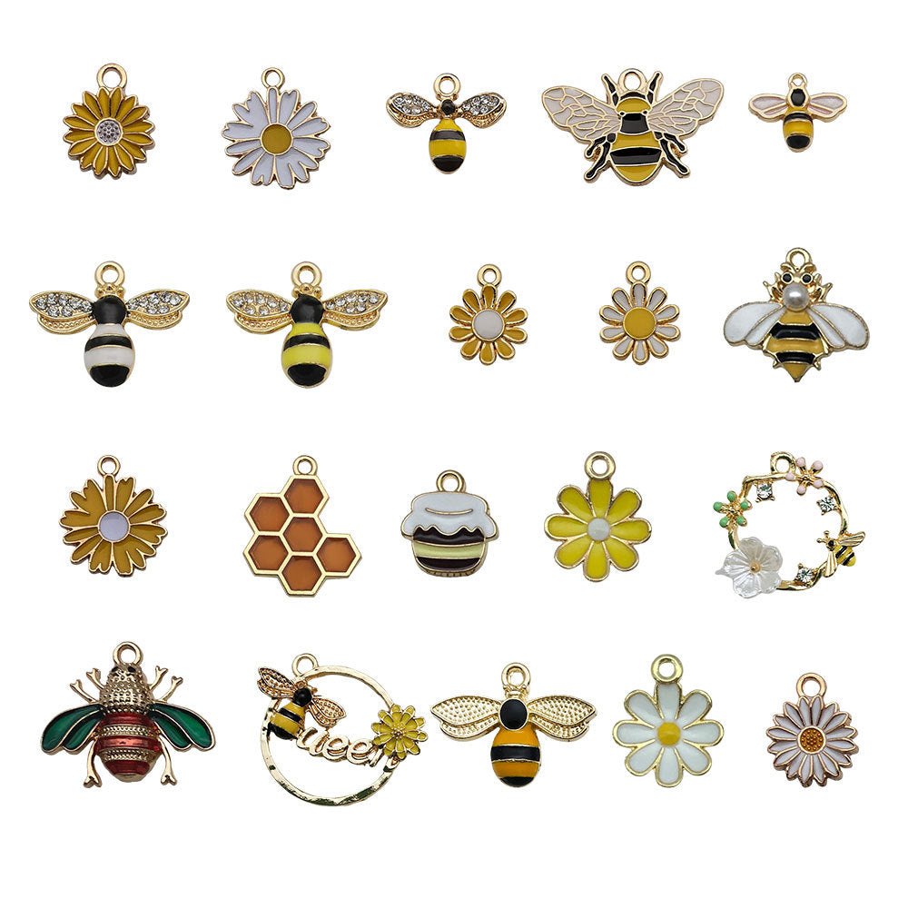 Enamel Zinc Alloy Bee Daisy Honeycomb Honey Jar Charm Pendant for DIY Keychain Jewelry