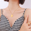 Gold Checkerboard Square Pendant Necklace Twisted Rope Chain view 1