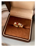 Gold Open Ring Red Enamel Hearts Clear Heart Stones view 6