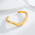 Gold Tone Gold Wavy Open Cuff Irregular Three Designs Metal Bracelet view 2