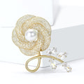 Pearl Center Mesh Flower Stem Brooch in Gold for Jackets and Scarves view 2