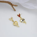Gold Heart ECG Drop Earrings with Enamel Tops and Drips view 4