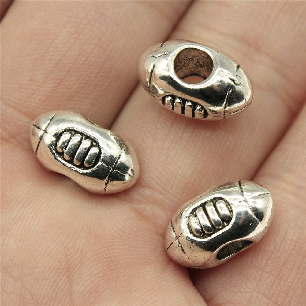 14x9x8mm 2.7g Antique Silver Zinc Alloy Football Large Hole Beads for DIY Bracelet Jewelry Making