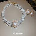 Multi Strand Pearl Choker Oval Pearl Gold Stud Earrings view 2