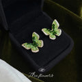 Gold Tone Green Faceted Butterfly Clear Stone Edge Stud Earrings view 4