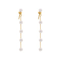 Gold Tone Faux Pearl Long Chain Drop Earrings Stainless Steel view 5
