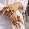 Oversized Heart Teardrop and Square Open Rings in Gold Tone view 2