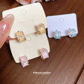 Pastel Enamel Bow C Hoop Earrings with Reflective Details view 3