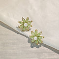 Green and Blue Petal Pearl Look Flower Stud Earrings view 3
