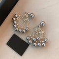 Silver Gray Pearl Cascade Stud Earrings Statement Jewelry view 2