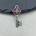 Antique Silver Saint Benedict Key Charm Pendant Enamel Medal view 8