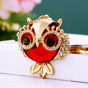 Jeweled Owl Keychains in Blue Red Green Champagne and Assorted Colors