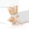 Rose Gold Tulip Brooch Cream Cabochon Clear Rhinestone Pin view 1