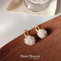 Matte Gold Open Loop Cream Yarn Ball Drop Earrings view 6