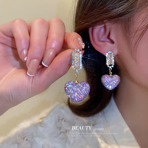Crystal Heart and Colorful Casino Drop Earrings in Two Designs
