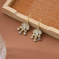Gold Rhinestone Lock Drop Earrings With Triple Charms view 4