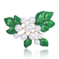 Green Leaf Cluster Brooch With Graduated White Pearls view 1