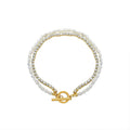 Gold Freshwater Pearl CZ Double Layer Toggle Bracelet view 5