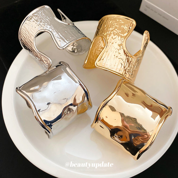 Wide Open Metal Wave Cuff Bracelets Gold Silver 4 Styles