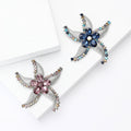 Crystal Starfish Flower Brooch Textured Silver Leaves Purple Blue view 1