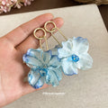 Fabric Flower Drop Earrings in Coral Purple and Blue Colorways view 4