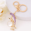 Mother Baby Dolphin Pearl Keychain Rhinestone Four Colors view 2