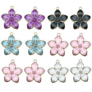 Flower and Chinese Character Charms in Twelve Colorful Options