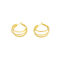 Gold Tone Triple Band Offset Oversized Hoop Stud Earrings view 5