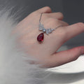Silver Leaf Wing Red Teardrop Pendant Chain Necklace view 2
