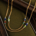 Gold Curb Chain Necklace Multicolor Stone Bead Side Stations view 2