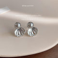 Pearl Shell Fan Metal Stud Earrings Gold Silver Pair view 6