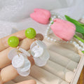 Green Round Top White Shell Look Disc Cascade Earrings view 4