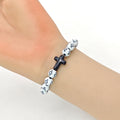 White Black Cross Print Bead Stretch Bracelet Charm view 4