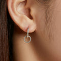 Silver Tone Double Circle Drop Huggie Earrings with Polished Finish view 4