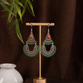 Four Color Double Hoop Bead Fringe Long Hook Earrings view 7